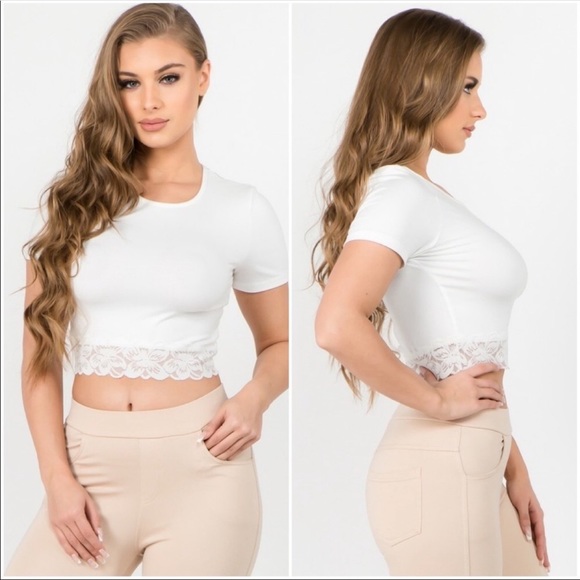 Yelete Flora Lace Trim Crop Top